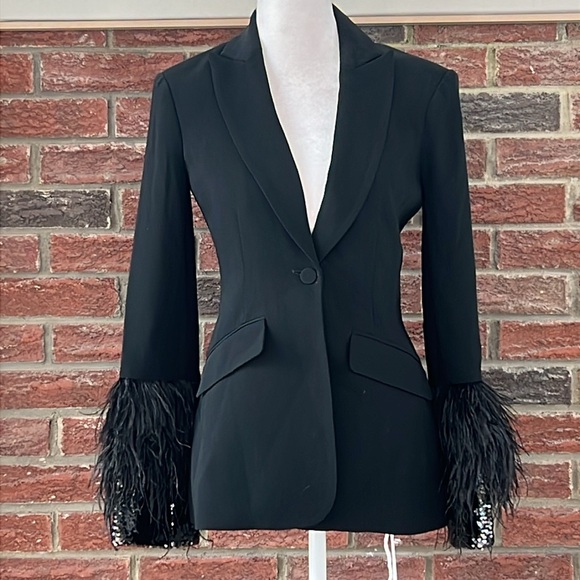 CINQ À SEPT Cheyenne Feather and Sequin Trim Blazer - Picture 3 of 8